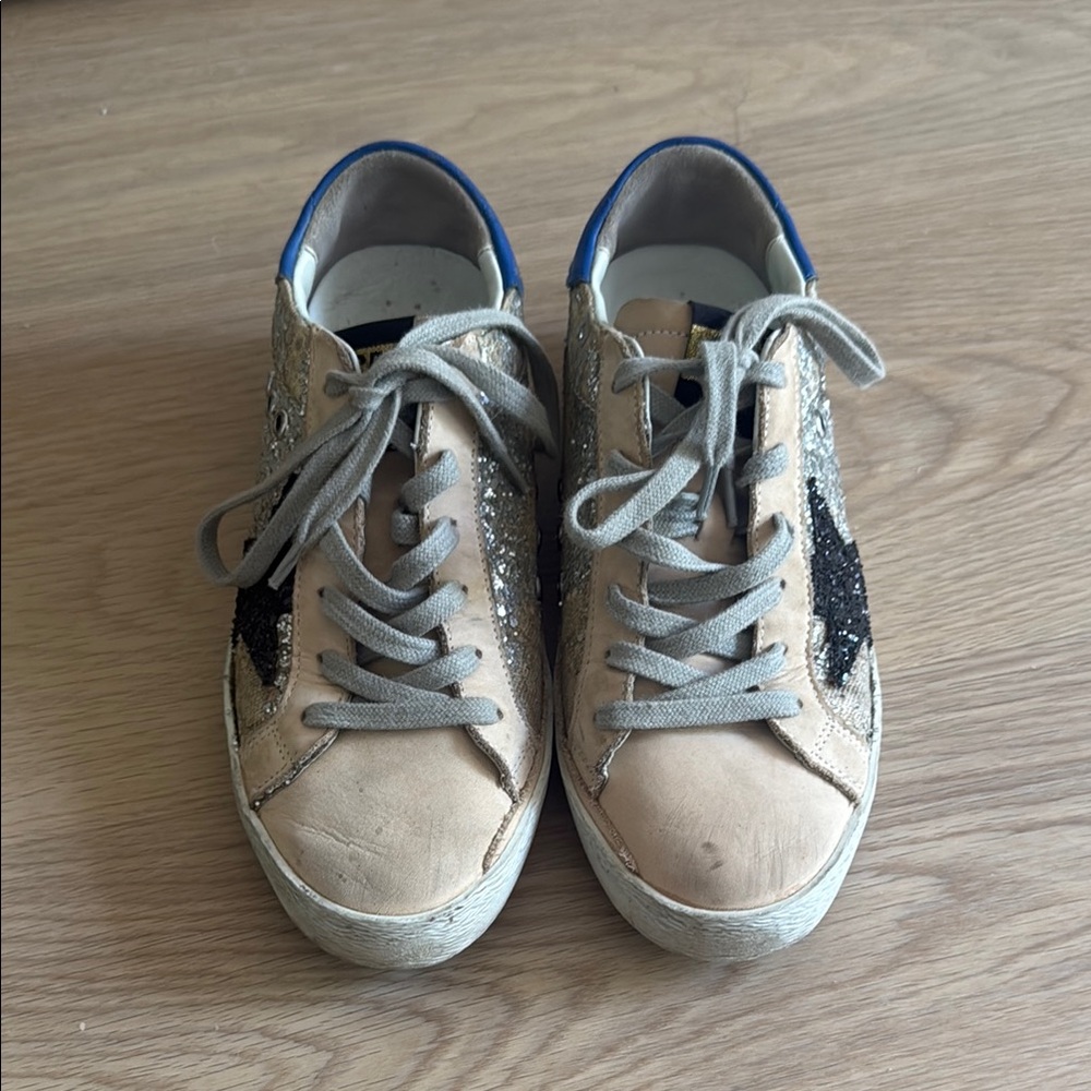 Golden Goose Beige and Black Glitter Sneakers size 36